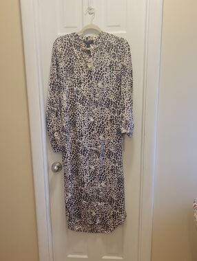 NWT Banana Republic Black & Cream Animal-Print Long Sleeve Midi Dress
